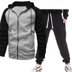 Men's Tracksuit Jogging Suit 2 Piece Full Zip Casual Fall Long Sleeve Thermal Warm Breathable Soft Fitness Gym Workout Running Sportswear Activewear Color Block Dark Grey Black Royal Blue