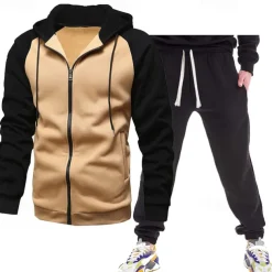 Men's Tracksuit Jogging Suit 2 Piece Full Zip Casual Fall Long Sleeve Thermal Warm Breathable Soft Fitness Gym Workout Running Sportswear Activewear Color Block Dark Grey Black Royal Blue