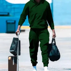 Men's Tracksuit Jogging Suit 2 Piece Casual Fall Long Sleeve Thermal Warm Soft Fitness Gym Workout Running Sportswear Activewear Solid Colored Dark Grey Dark Khaki Black