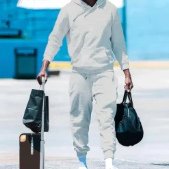 Men's Tracksuit Jogging Suit 2 Piece Casual Fall Long Sleeve Thermal Warm Soft Fitness Gym Workout Running Sportswear Activewear Solid Colored Dark Grey Dark Khaki Black