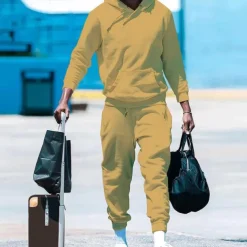 Men's Tracksuit Jogging Suit 2 Piece Casual Fall Long Sleeve Thermal Warm Soft Fitness Gym Workout Running Sportswear Activewear Solid Colored Dark Grey Dark Khaki Black