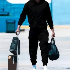 Men's Tracksuit Jogging Suit 2 Piece Casual Fall Long Sleeve Thermal Warm Soft Fitness Gym Workout Running Sportswear Activewear Solid Colored Dark Grey Dark Khaki Black