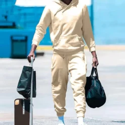 Men's Tracksuit Jogging Suit 2 Piece Casual Fall Long Sleeve Thermal Warm Soft Fitness Gym Workout Running Sportswear Activewear Solid Colored Dark Grey Dark Khaki Black