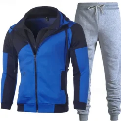 Men's Tracksuit Jogging Suit 2 Piece Full Zip Casual Fall Long Sleeve Breathable Soft Fitness Gym Workout Running Sportswear Activewear Color Block White Red Blue