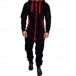 Men's Tracksuit Jumpsuit Full Zip One-piece Casual Fall Long Sleeve Thermal Warm Soft Fitness Gym Workout Running Sportswear Activewear Color Block Dark Grey Navy Black