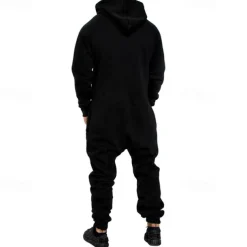 Men's Tracksuit Jumpsuit Full Zip One-piece Casual Fall Long Sleeve Thermal Warm Soft Fitness Gym Workout Running Sportswear Activewear Color Block Dark Grey Navy Black