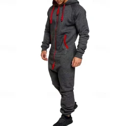 Men's Tracksuit Jumpsuit Full Zip One-piece Casual Fall Long Sleeve Thermal Warm Soft Fitness Gym Workout Running Sportswear Activewear Color Block Dark Grey Navy Black