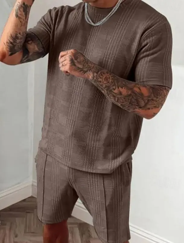 Men's Tracksuit Outfit Set Shorts Crew Neck Outdoor Daily Sports Pocket Drawstring 2 Piece Plain Black Blue Sky Blue Polyester Activewear Classic Casual Summer