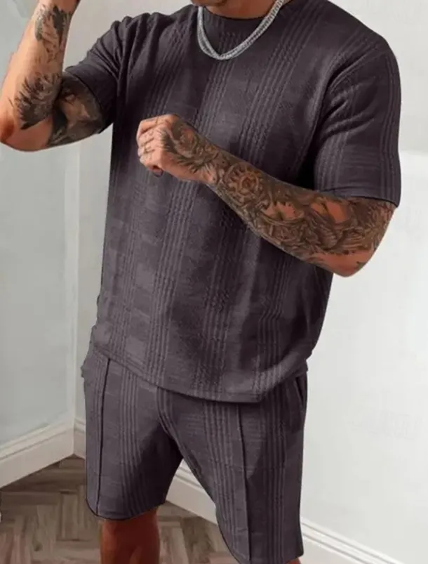 Men's Tracksuit Outfit Set Shorts Crew Neck Outdoor Daily Sports Pocket Drawstring 2 Piece Plain Black Blue Sky Blue Polyester Activewear Classic Casual Summer