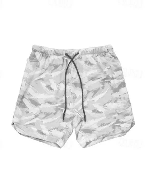 Men's Tracksuit Outfit Set Shorts Crew Neck Outdoor Daily Sports Pocket Drawstring 2 Piece Camouflage White Dark Grey Army Green Polyester Activewear Classic Casual Summer