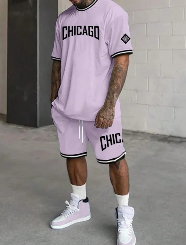 Men's Tracksuit Outfit Set Shorts Crew Neck Outdoor Daily Sports Pocket Drawstring 2 Piece Graphic Letter Black White Light Green Polyester Activewear Streetwear Casual Summer