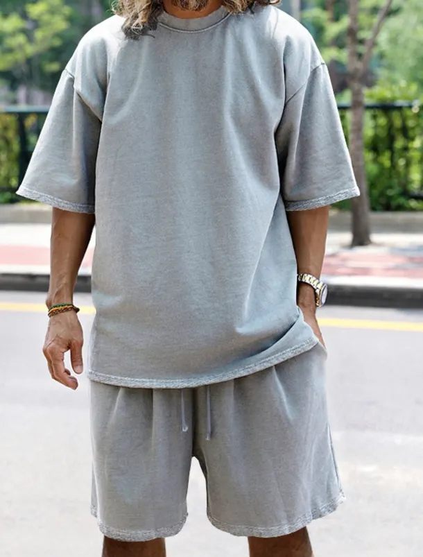 Men's Tracksuit Outfit Set Shorts Crew Neck Outdoor Daily Sports Pocket Drawstring 2 Piece Plain Black White Navy Blue Polyester Activewear Classic Casual Summer