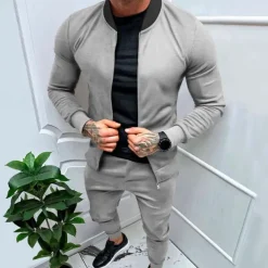 Men's Tracksuit Sweatsuit Full Zip Sweatshirt Black Yellow Army Green Red Navy Blue Standing Collar Color Block 2 Piece Sports & Outdoor Daily Holiday Streetwear Basic Casual Spring & Fall Clothing