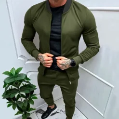 Men's Tracksuit Sweatsuit Full Zip Sweatshirt Black Yellow Army Green Red Navy Blue Standing Collar Color Block 2 Piece Sports & Outdoor Daily Holiday Streetwear Basic Casual Spring & Fall Clothing