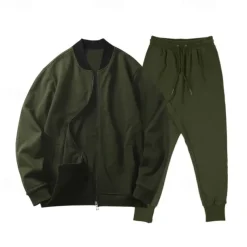 Men's Tracksuit Sweatsuit Full Zip Sweatshirt Black Yellow Army Green Red Navy Blue Standing Collar Color Block 2 Piece Sports & Outdoor Daily Holiday Streetwear Basic Casual Spring & Fall Clothing