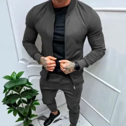 Men's Tracksuit Sweatsuit Full Zip Sweatshirt Black Yellow Army Green Red Navy Blue Standing Collar Color Block 2 Piece Sports & Outdoor Daily Holiday Streetwear Basic Casual Spring & Fall Clothing