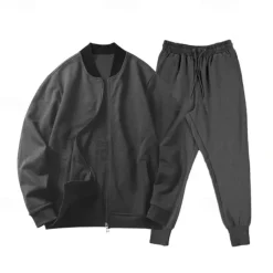 Men's Tracksuit Sweatsuit Full Zip Sweatshirt Black Yellow Army Green Red Navy Blue Standing Collar Color Block 2 Piece Sports & Outdoor Daily Holiday Streetwear Basic Casual Spring & Fall Clothing