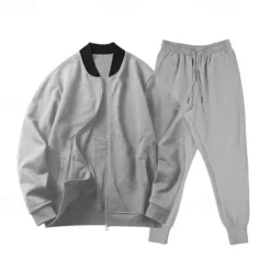 Men's Tracksuit Sweatsuit Full Zip Sweatshirt Black Yellow Army Green Red Navy Blue Standing Collar Color Block 2 Piece Sports & Outdoor Daily Holiday Streetwear Basic Casual Spring & Fall Clothing