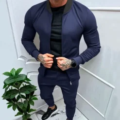 Men's Tracksuit Sweatsuit Full Zip Sweatshirt Black Yellow Army Green Red Navy Blue Standing Collar Color Block 2 Piece Sports & Outdoor Daily Holiday Streetwear Basic Casual Spring & Fall Clothing