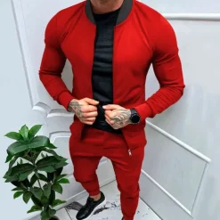 Men's Tracksuit Sweatsuit Full Zip Sweatshirt Black Yellow Army Green Red Navy Blue Standing Collar Color Block 2 Piece Sports & Outdoor Daily Holiday Streetwear Basic Casual Spring & Fall Clothing