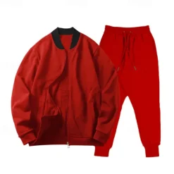 Men's Tracksuit Sweatsuit Full Zip Sweatshirt Black Yellow Army Green Red Navy Blue Standing Collar Color Block 2 Piece Sports & Outdoor Daily Holiday Streetwear Basic Casual Spring & Fall Clothing