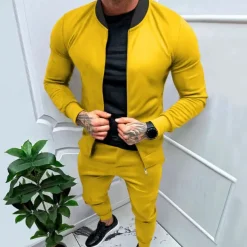 Men's Tracksuit Sweatsuit Full Zip Sweatshirt Black Yellow Army Green Red Navy Blue Standing Collar Color Block 2 Piece Sports & Outdoor Daily Holiday Streetwear Basic Casual Spring & Fall Clothing