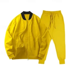 Men's Tracksuit Sweatsuit Full Zip Sweatshirt Black Yellow Army Green Red Navy Blue Standing Collar Color Block 2 Piece Sports & Outdoor Daily Holiday Streetwear Basic Casual Spring & Fall Clothing