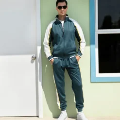 Men's Tracksuit Sweatsuit Jogging Suits Black Blue Green Gray Standing Collar Color Block Patchwork 2 Piece Sports & Outdoor Daily Sports Basic Casual Big and Tall Fall Spring Clothing Apparel Hoodies