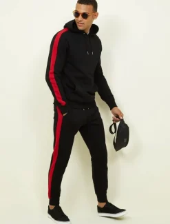 Men's Tracksuit Sweatsuit Activewear Set Pullover Hoodie Sweatshirt Jogging Suits Black White Yellow Red Dark Gray Hooded Solid Color Stripes Sports & Outdoor Going out Sportswear Sportswear Workout