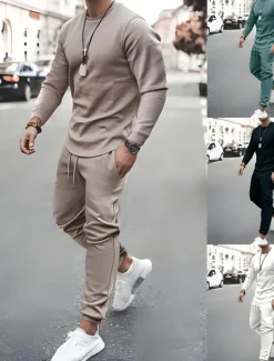 Men's Tracksuit Sweatsuit Jogging Suits Black White Pink Red Blue Crew Neck Solid Color Sports & Outdoor Sportswear Casual Clothing Apparel Hoodies Sweatshirts Long Sleeve