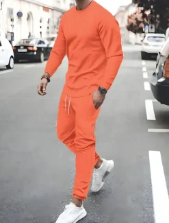 Men's Tracksuit Sweatsuit Jogging Suits Black White Pink Red Blue Crew Neck Solid Color Sports & Outdoor Sportswear Casual Clothing Apparel Hoodies Sweatshirts Long Sleeve