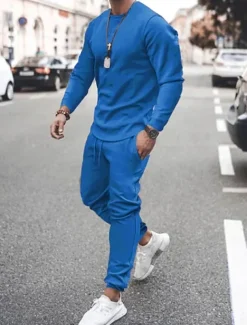 Men's Tracksuit Sweatsuit Jogging Suits Black White Pink Red Blue Crew Neck Solid Color Sports & Outdoor Sportswear Casual Clothing Apparel Hoodies Sweatshirts Long Sleeve