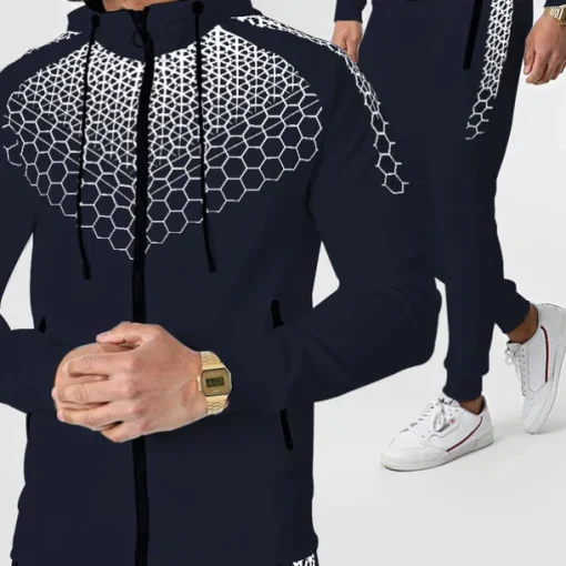 Men's Tracksuit Sweatsuit 2 Piece Full Zip Casual Winter Long Sleeve Thermal Warm Breathable Moisture Wicking Fitness Gym Workout Running Sportswear Activewear Navy Black White