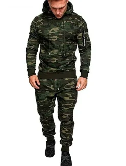 Men's Tracksuit Sweatsuit Black Dark Gray Light Grey Camouflage Gray Camouflage Green Hooded Sports & Outdoor Cool Winter Clothing Apparel Hoodies Sweatshirts Long Sleeve