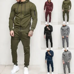 Men's Tracksuit Sweatsuit Dark Grey Black Army Green Burgundy Dark Navy Hoodie Solid Colored Drawstring 2 Piece Zipper Pocket Athletic Athleisure Fall Winter Clothing Apparel Hoodies Sweatshirts