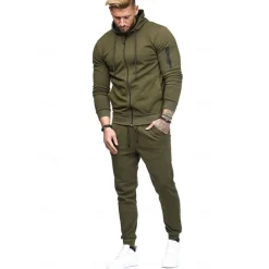 Men's Tracksuit Sweatsuit Dark Grey Black Army Green Burgundy Dark Navy Hoodie Solid Colored Drawstring 2 Piece Zipper Pocket Athletic Athleisure Fall Winter Clothing Apparel Hoodies Sweatshirts