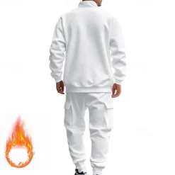 Men's Tracksuit Sweatsuit Quarter Zip Sweatshirt Apricot Black White Wine Red Half Zip Plain 2 Piece Sports & Outdoor Daily Holiday Polyester Streetwear Basic Casual Fall & Winter Clothing Apparel