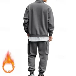 Men's Tracksuit Sweatsuit Quarter Zip Sweatshirt Apricot Black White Wine Red Half Zip Plain 2 Piece Sports & Outdoor Daily Holiday Polyester Streetwear Basic Casual Fall & Winter Clothing Apparel