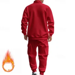 Men's Tracksuit Sweatsuit Quarter Zip Sweatshirt Apricot Black White Wine Red Half Zip Plain 2 Piece Sports & Outdoor Daily Holiday Polyester Streetwear Basic Casual Fall & Winter Clothing Apparel
