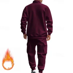 Men's Tracksuit Sweatsuit Quarter Zip Sweatshirt Apricot Black White Wine Red Half Zip Plain 2 Piece Sports & Outdoor Daily Holiday Polyester Streetwear Basic Casual Fall & Winter Clothing Apparel