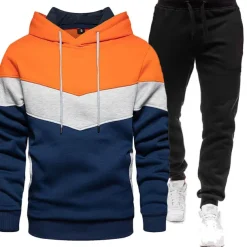 Men's Tracksuit Sweatsuit 2 Piece Athletic Winter Long Sleeve Thermal Warm Breathable Moisture Wicking Gym Workout Running Jogging Sportswear Activewear Color Block White Yellow Army Green