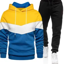 Men's Tracksuit Sweatsuit 2 Piece Athletic Winter Long Sleeve Thermal Warm Breathable Moisture Wicking Gym Workout Running Jogging Sportswear Activewear Color Block White Yellow Army Green