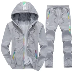 Men's Tracksuit Sweatsuit Jogging Suits Black Blue Light Grey Hooded Letter Zipper Pocket 2 Piece Sports Streetwear Streetwear Cool Casual Spring & Fall Clothing Apparel Hoodies Sweatshirts
