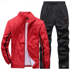 Men's Tracksuit Sweatsuit Athleisure Spring Long Sleeve Stand Collar Thermal Warm Waterproof Windproof Fitness Running Sportswear Activewear Solid Colored Black Light Red Dark Blue