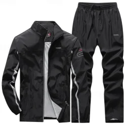 Men's Tracksuit Sweatsuit Athleisure Spring Long Sleeve Stand Collar Thermal Warm Waterproof Windproof Fitness Running Sportswear Activewear Solid Colored Black Light Red Dark Blue