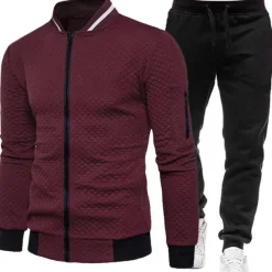 Men's Tracksuit Sweatsuit Zip Sweatshirt Jacket Jogging Suits Wine Red Black White Navy Blue Dark Gray Standing Collar Plain 2 Piece Sports & Outdoor Sports Streetwear Streetwear Casual Big and Tall
