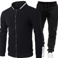 Men's Tracksuit Sweatsuit Zip Sweatshirt Jacket Jogging Suits Wine Red Black White Navy Blue Dark Gray Standing Collar Plain 2 Piece Sports & Outdoor Sports Streetwear Streetwear Casual Big and Tall