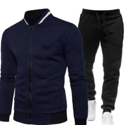 Men's Tracksuit Sweatsuit Zip Sweatshirt Jacket Jogging Suits Wine Red Black White Navy Blue Dark Gray Standing Collar Plain 2 Piece Sports & Outdoor Sports Streetwear Streetwear Casual Big and Tall