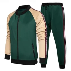 Men's Tracksuit Sweatsuit Full Zip Sweatshirt Black Army Green Standing Collar Color Block Patchwork 2 Piece Sports & Outdoor Daily Holiday Streetwear Basic Casual Spring & Fall Clothing Apparel