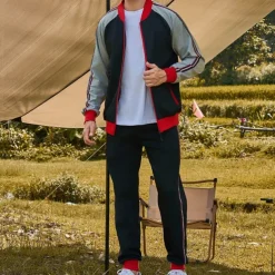 Men's Tracksuit Sweatsuit Full Zip Sweatshirt Black Army Green Standing Collar Color Block Patchwork 2 Piece Sports & Outdoor Daily Holiday Streetwear Basic Casual Spring & Fall Clothing Apparel